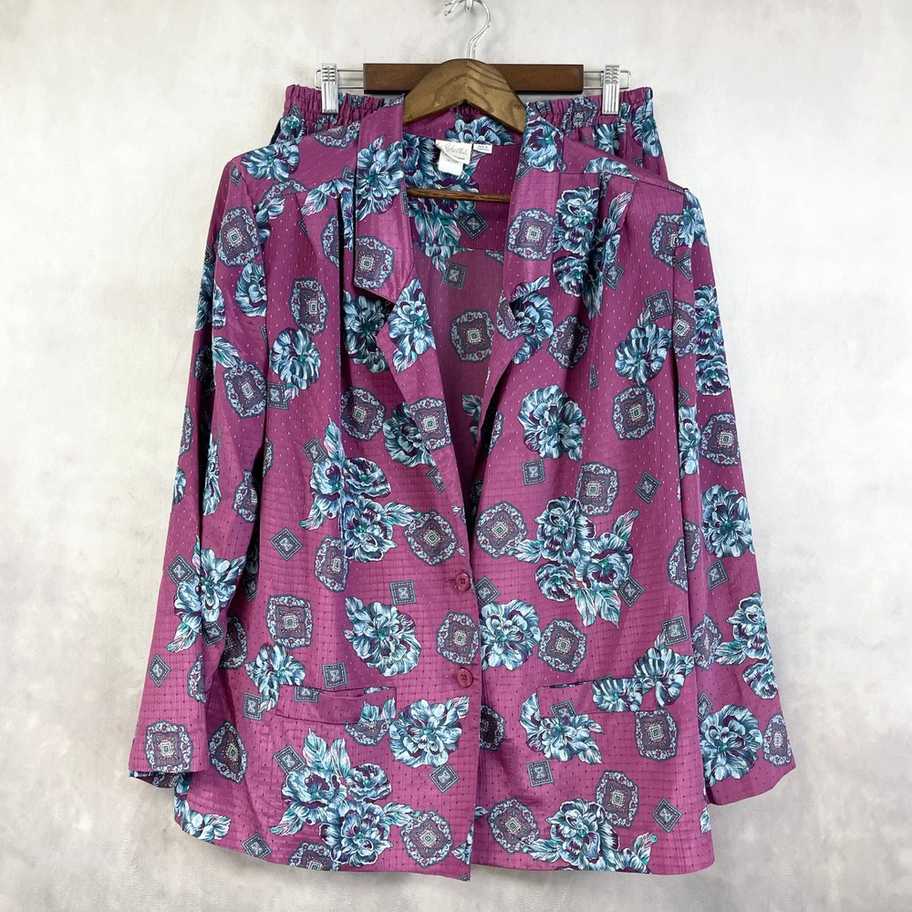 Vintage Pykettes‎ Womens Two Piece Skirt Set Size 16 Floral 80s Floral Cottage